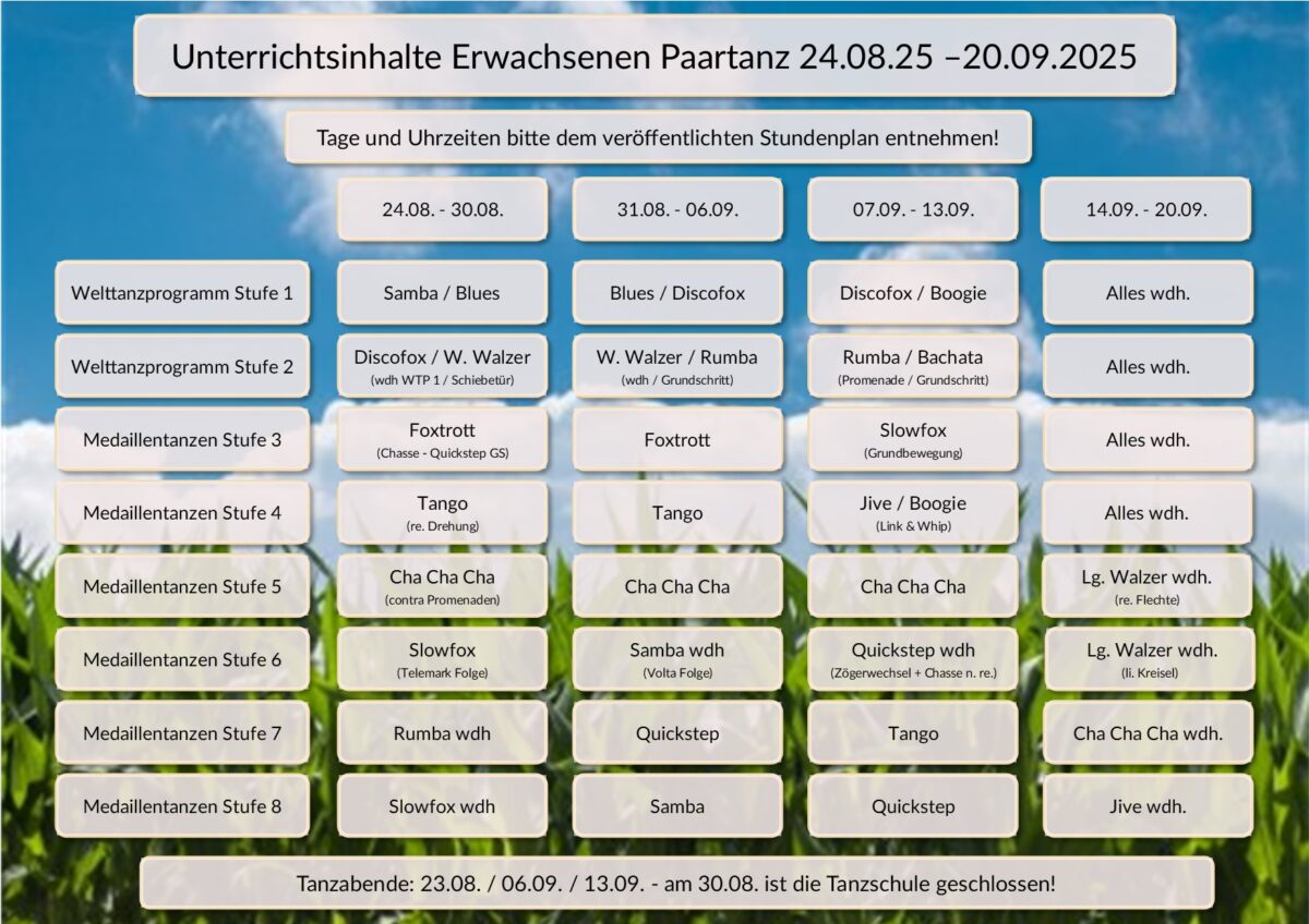 Stundenplan für die Unterrichte ab 24.08.2025