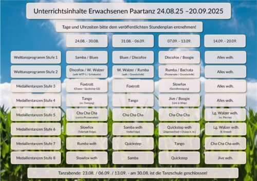 Stundenplan für die Unterrichte ab 24.08.2025
