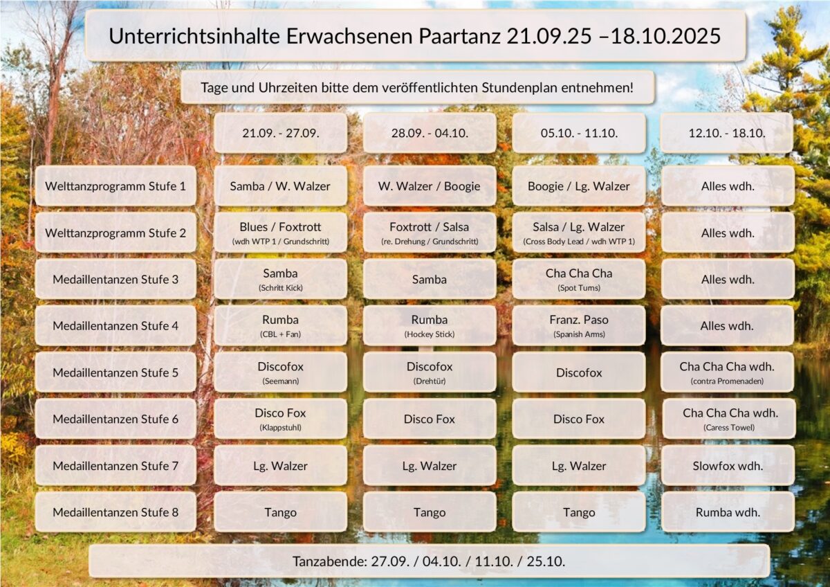 Stundenplan September/Oktober 2025