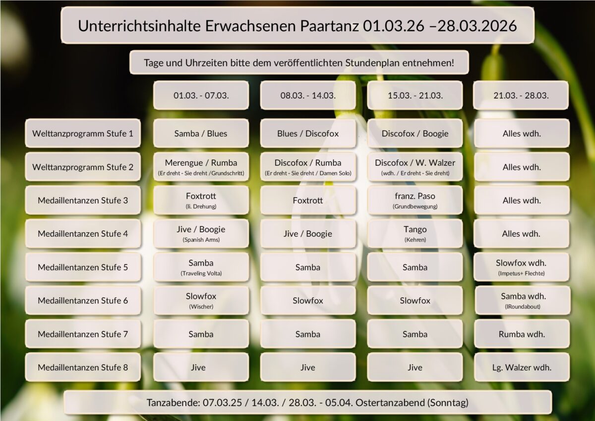 Unterrichtsplan Erwachsene März 2026