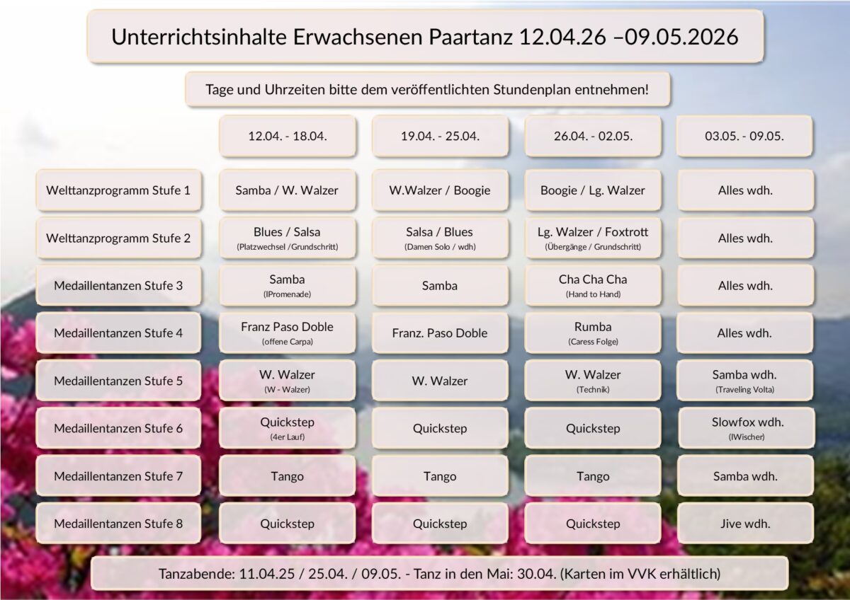 Unterrichte Erwachsene April/Mai 2026