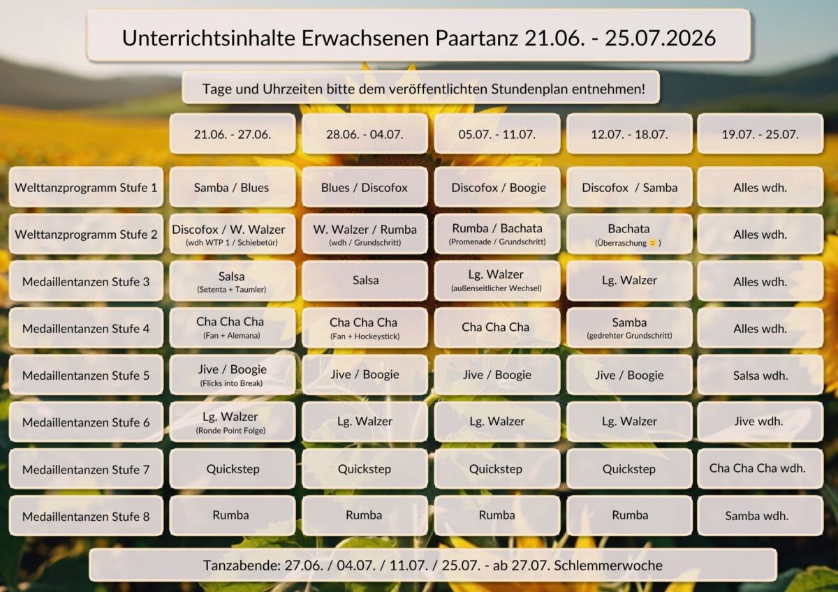 Unterrichtsplan Erwachsene Juni/Juli 2026