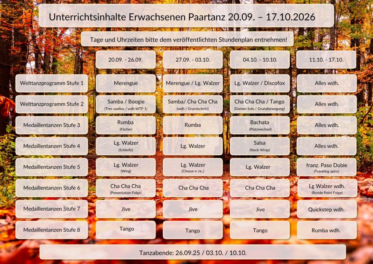 Stundenplan September/Oktober 2026